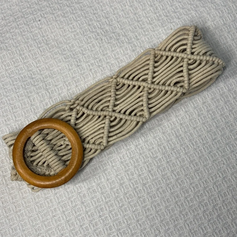 Woven corded boho belt with wooden buckle
